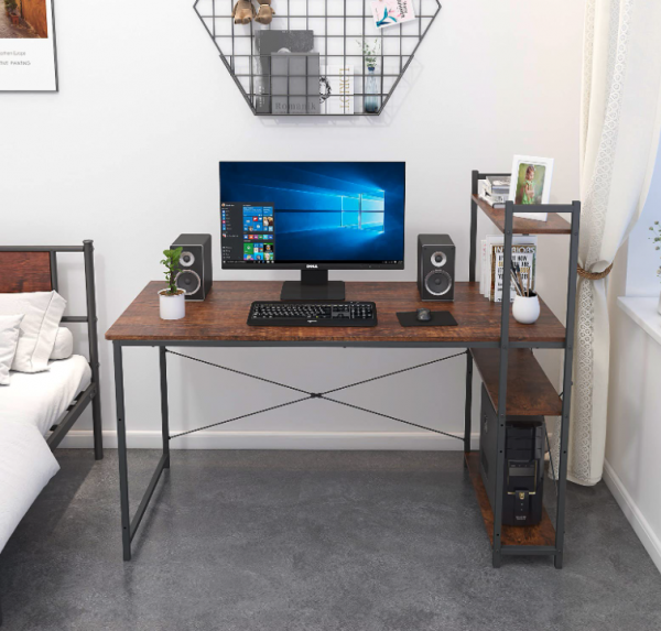 Meja kerja dengan rak khusus untuk menyimpan laptop